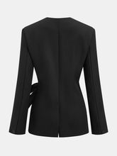 Wrap Front Faux Leather Bow Detail Blazer